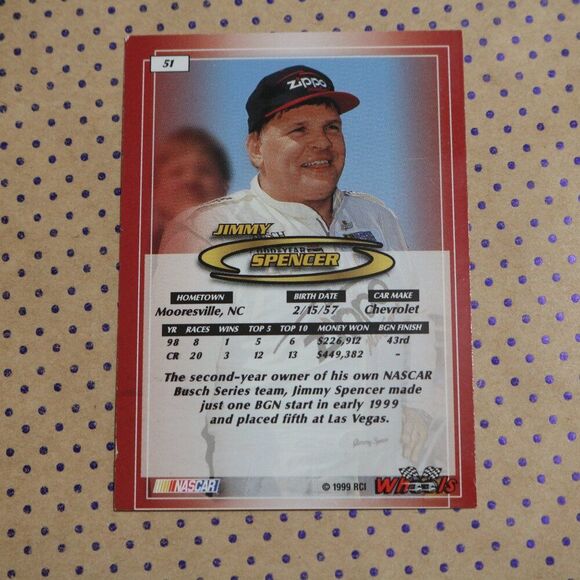 Jimmy Spencer #51 Nascar Card - Picture 2 of 2
